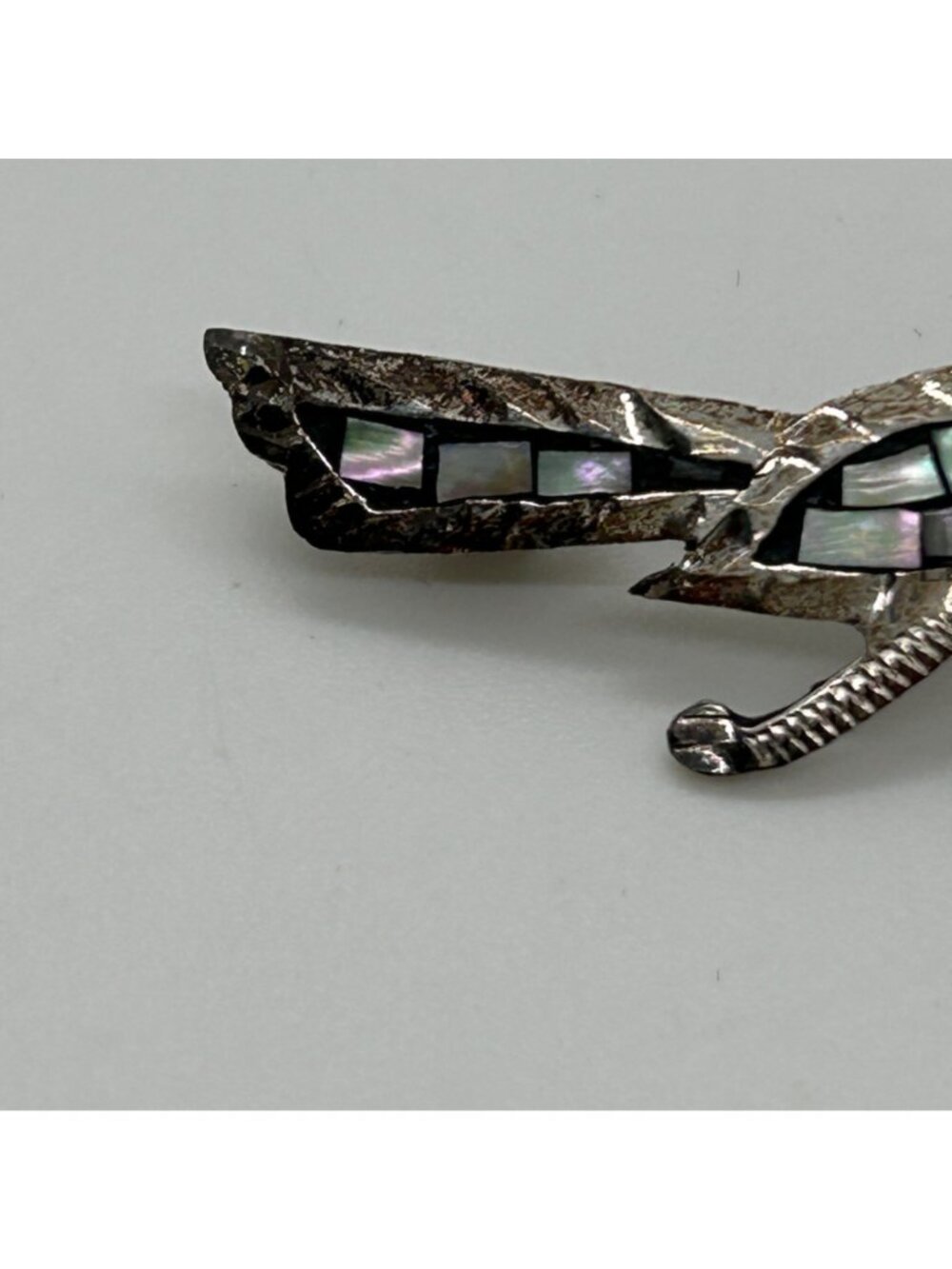 Vintage Heco En Mexico Sterling Silver 925 Abalone Shell Roadrunner Bird Brooch - Picture 5 of 12